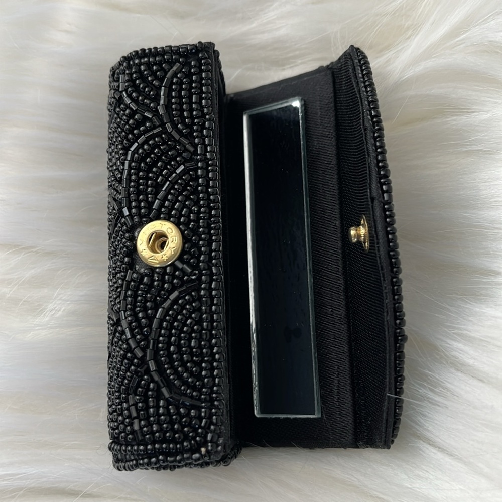 Elegant Black Beaded Lipstick Case with Mirror